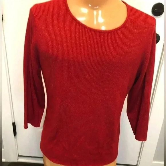 Laura Scott 3/4 sleeve shimmery red sweater 16-18W *EUC* Chest 20.5 Length 24.5 - Picture 1 of 7